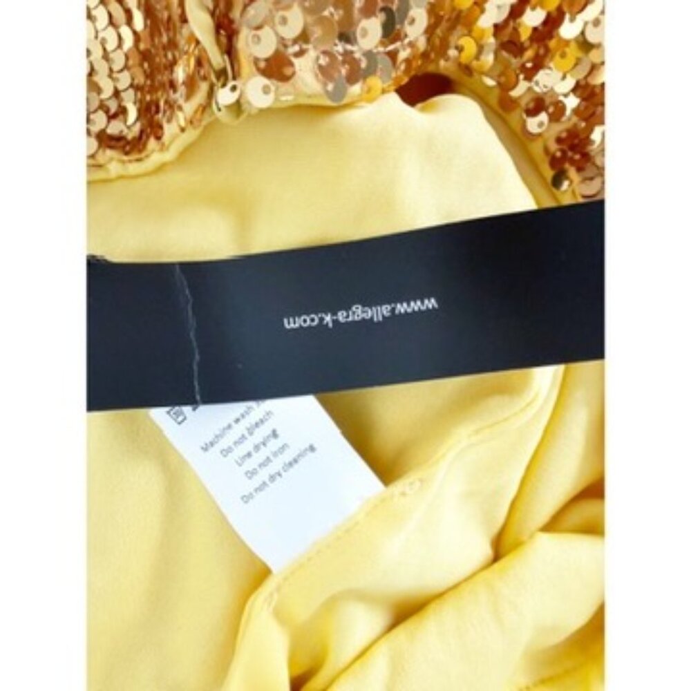Allegra K Sequin Champagne Gold Side Slit High Waist Party Midi Skirt L - Picture 8 of 9